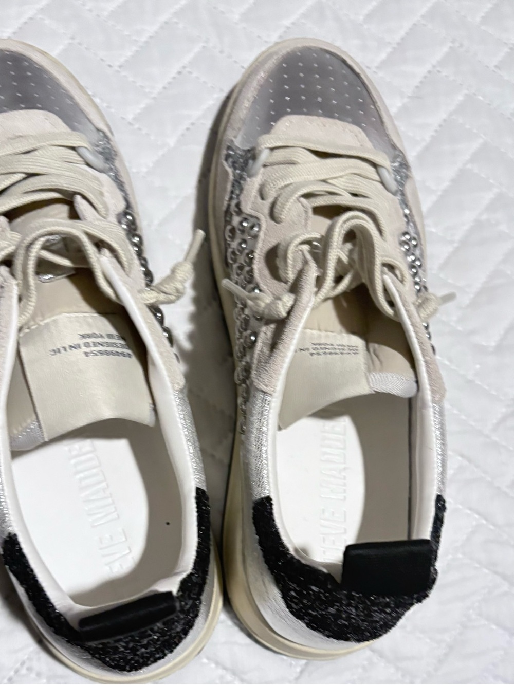 Low-Top Women's Beige and Black Sneakers with Crystal Detail